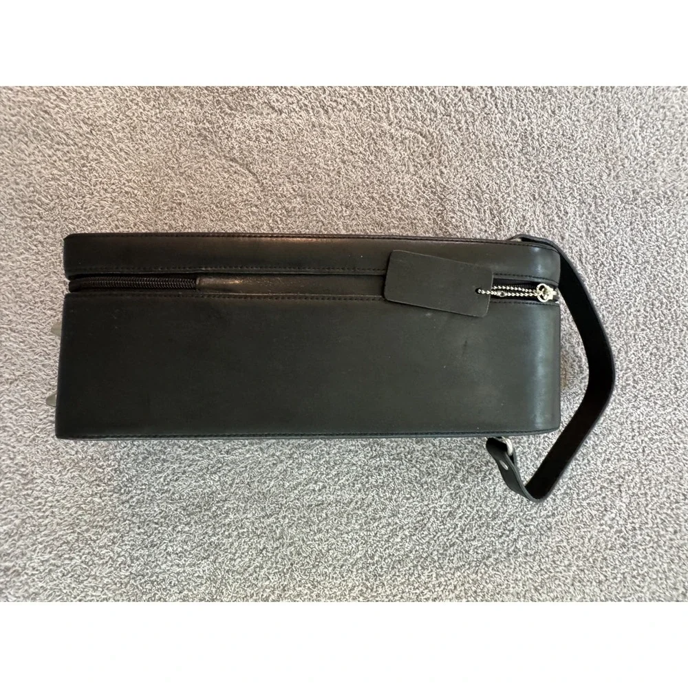 Genuine Leather Wine Bottle Travel Case Carrier Black w/ Strap | Padded Lining |